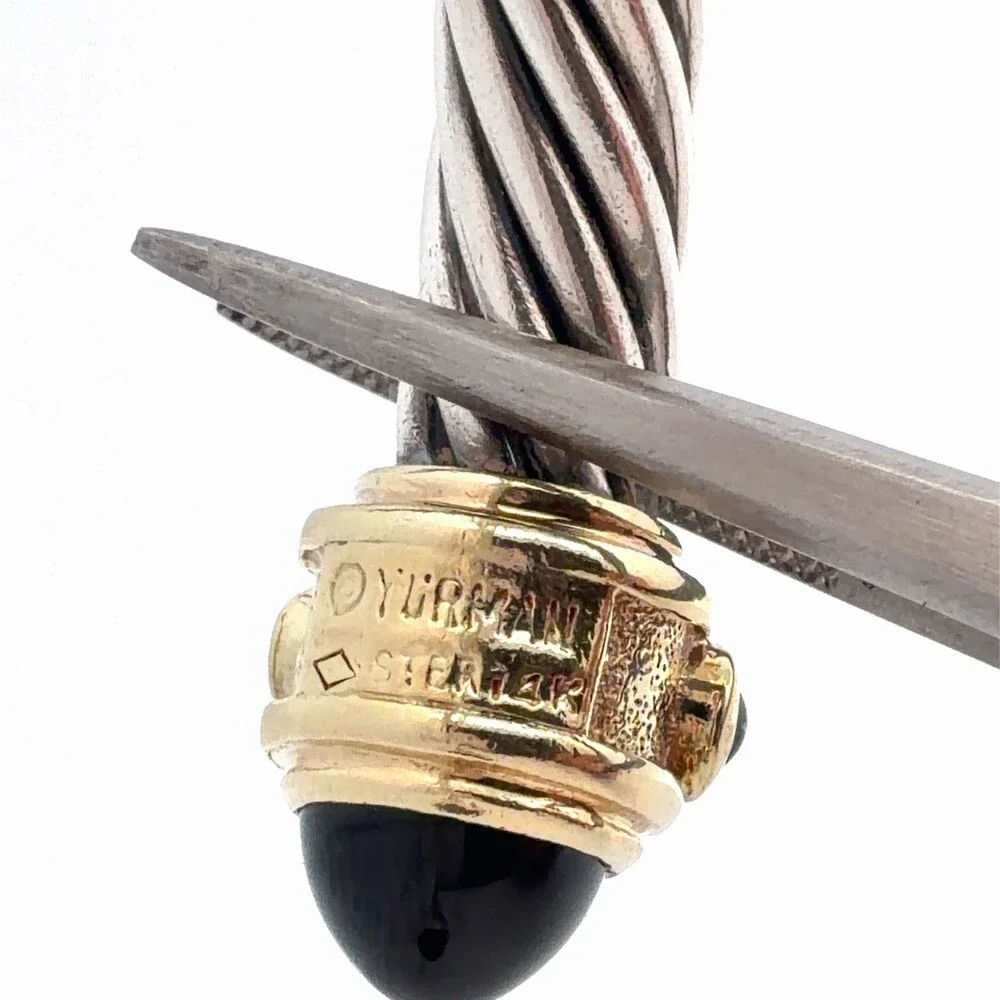 David Yurman Sterling Silver 14K Gold Onyx Renaissance Cablespira Cuff Bracelet